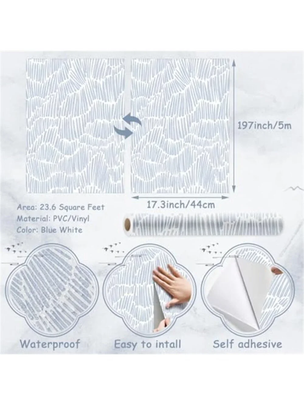 Blue White Peel Stick Wallpaper Removable Vinyl Contact Paper Wall Decor
